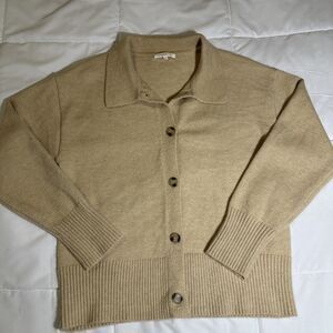 Crochetist Collared Button Up Long Sleeve Sweater Beige Tan Size L